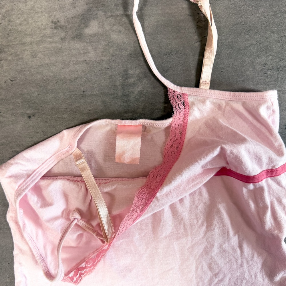 Vintage VTG Y2K 2000's 00's Pink Lacer Dee Tie Top - Picture 2 of 4